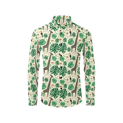 Rainforest Giraffe Pattern Print Design A02 Men's Long Sleeve Shirt
