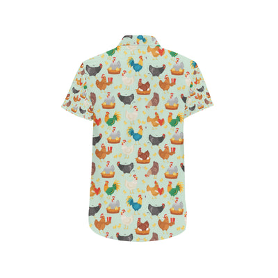 Chicken Pattern Print Design 07 Men's Short Sleeve Button Up Shirt