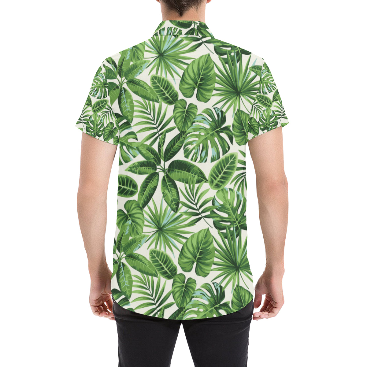 Tropical Flower Pattern Print Design TF013 Men's Short Sleeve Button Up Shirt