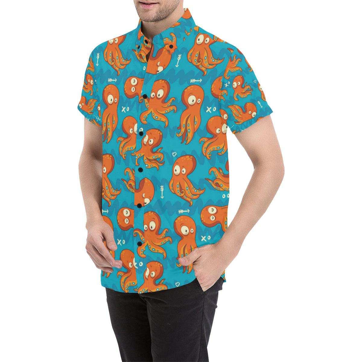 Octopus Pattern Print Design A02 Men's Short Sleeve Button Up Shirt