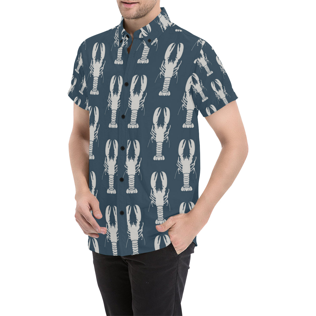 Lobster Pattern Print Design 02 Men's Short Sleeve Button Up Shirt
