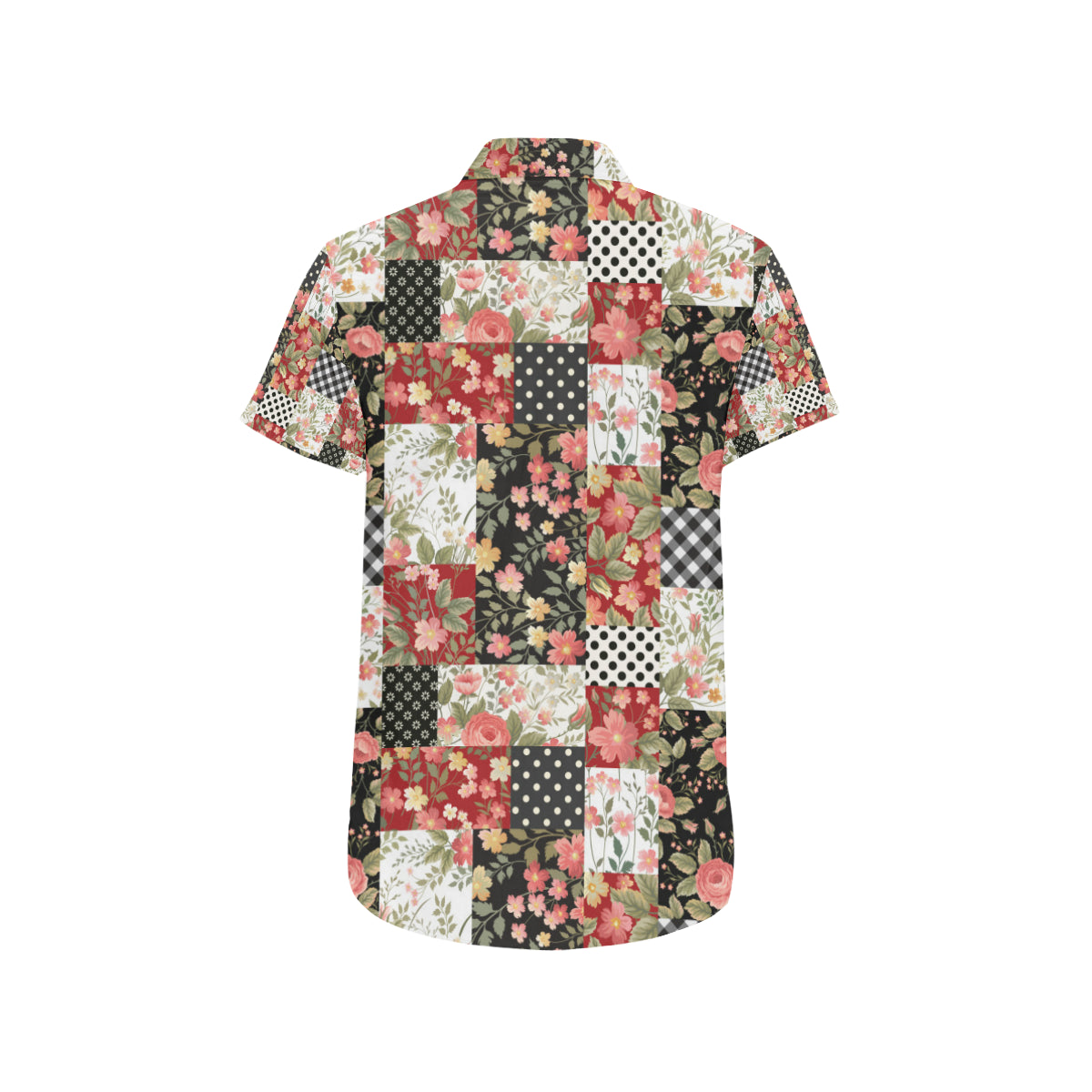 Patchwork Flower Pattern Print Design 03 Men's Short Sleeve Button Up Shirt