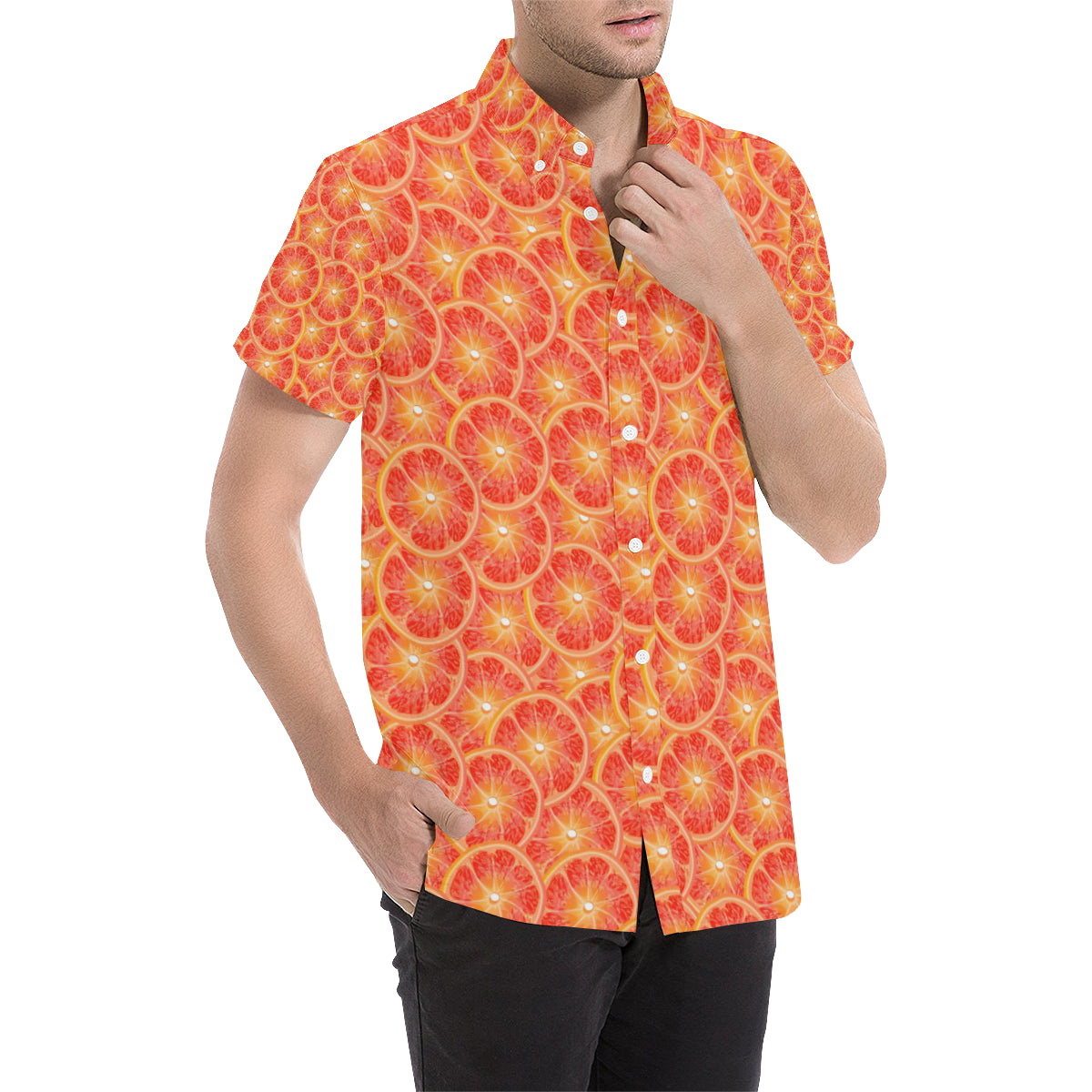 Grapefruit Pattern Print Design GF06 Men's Short Sleeve Button Up Shirt