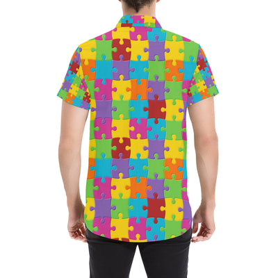 Autism Awareness Pattern Print Design 02 Men's Short Sleeve Button Up Shirt