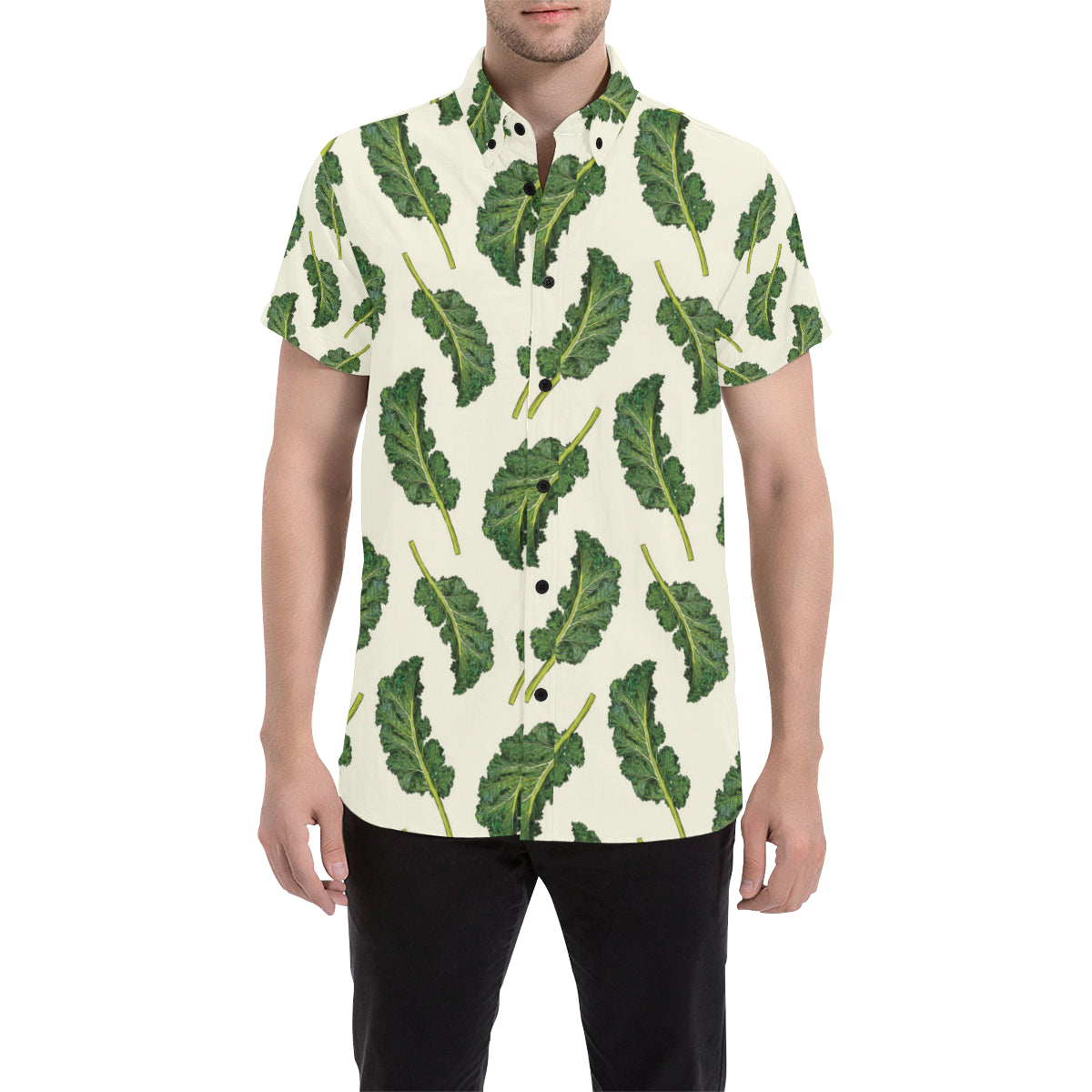 Kale Pattern Print Design 03 Men's Short Sleeve Button Up Shirt