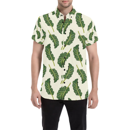 Kale Pattern Print Design 03 Men's Short Sleeve Button Up Shirt