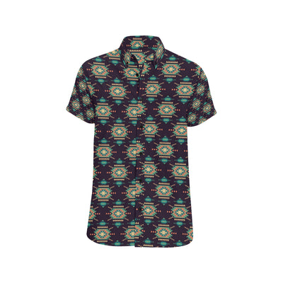 Navajo Geometric Style Print Pattern Men's Short Sleeve Button Up Shirt