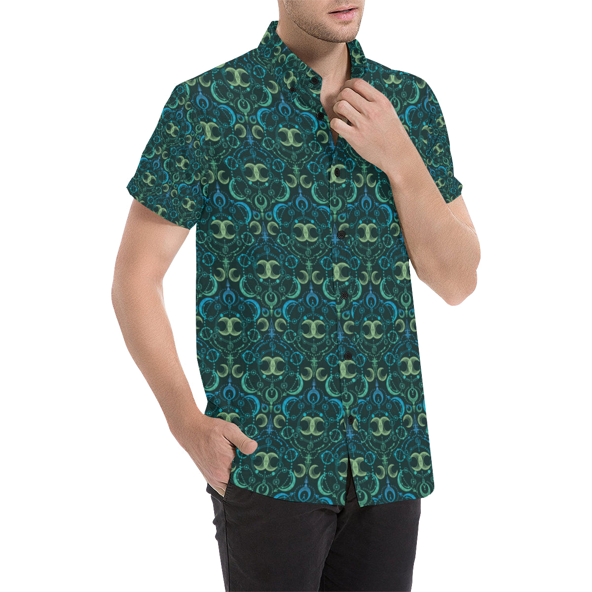 Celestial Pattern Print Design 07 Men's Short Sleeve Button Up Shirt