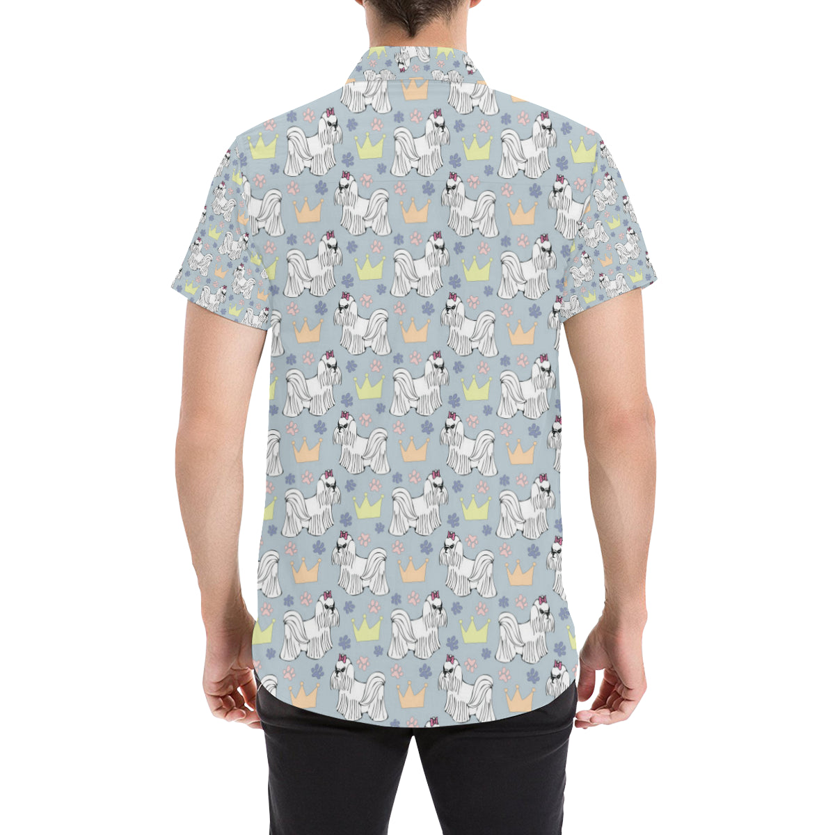 Maltese Pattern Print Design 04 Men's Short Sleeve Button Up Shirt