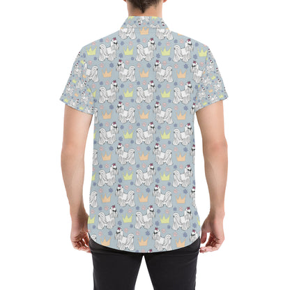 Maltese Pattern Print Design 04 Men's Short Sleeve Button Up Shirt