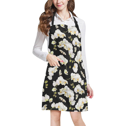 Orchid White Pattern Print Design OR011 Apron with Pocket