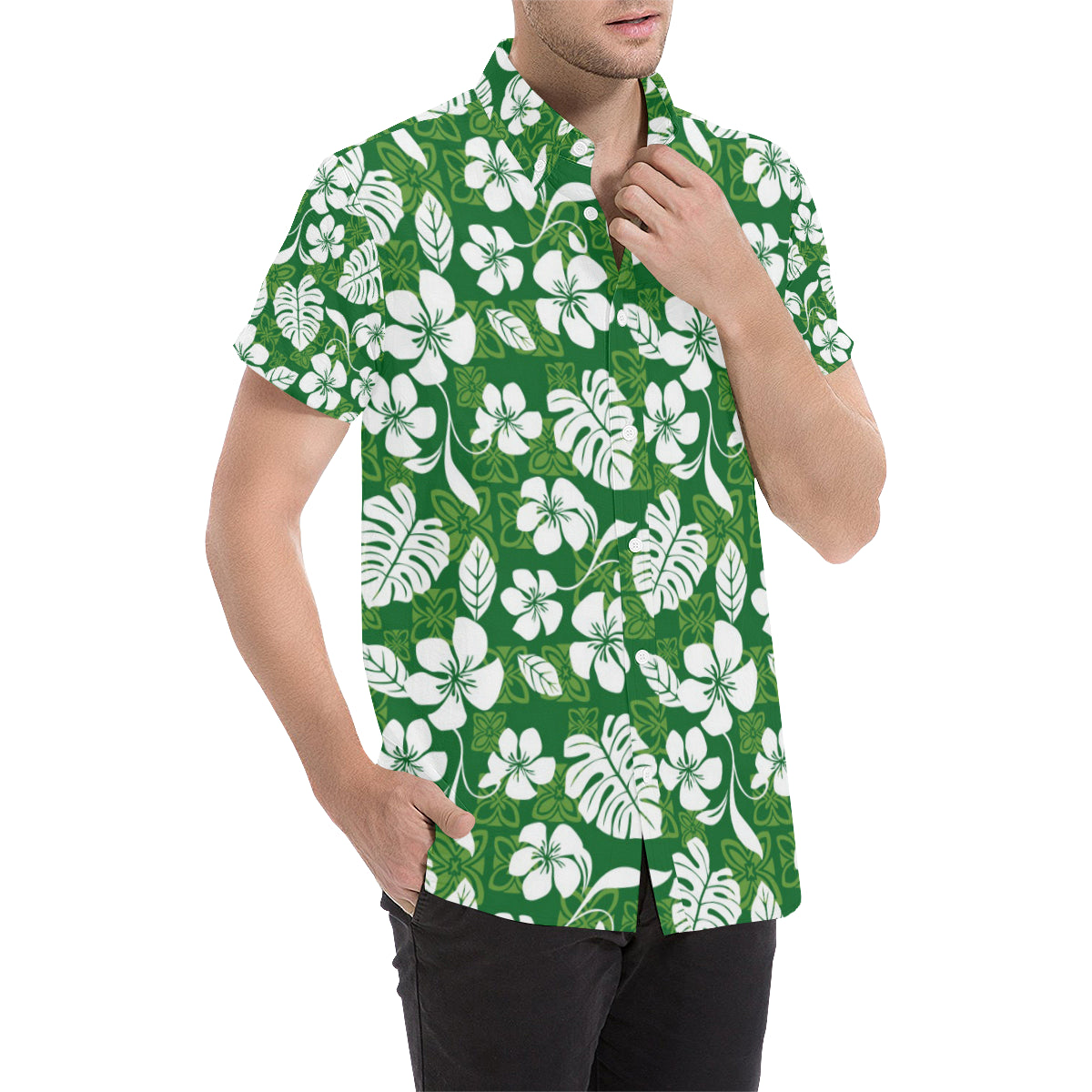 Hawaiian Themed Pattern Print Design H016 Men's Short Sleeve Button Up Shirt