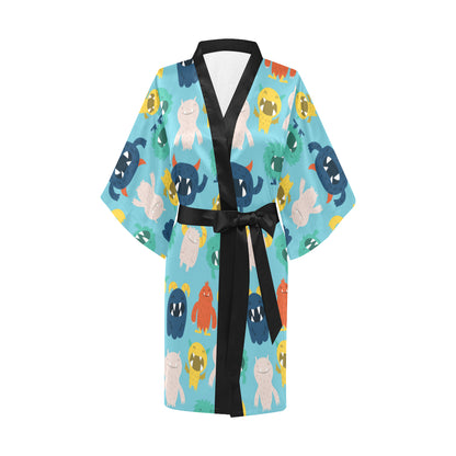 Monster Cartoon Pattern Print Design 03 Women's Short Kimono