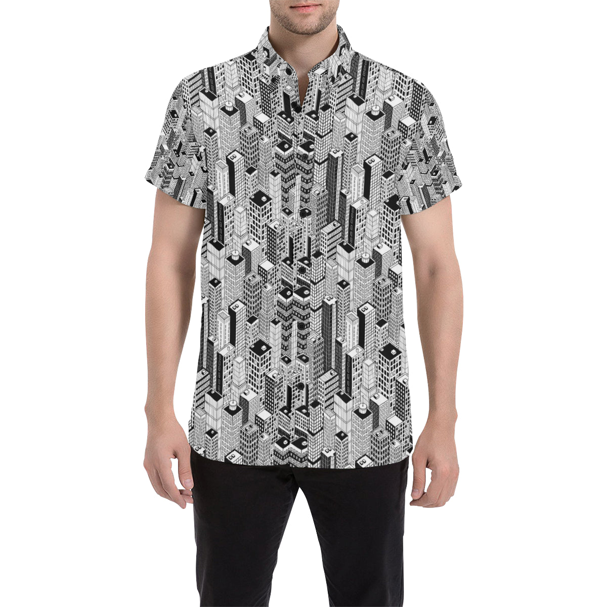 City  Pattern Print Design 02 Men's Short Sleeve Button Up Shirt