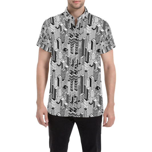 City  Pattern Print Design 02 Men's Short Sleeve Button Up Shirt