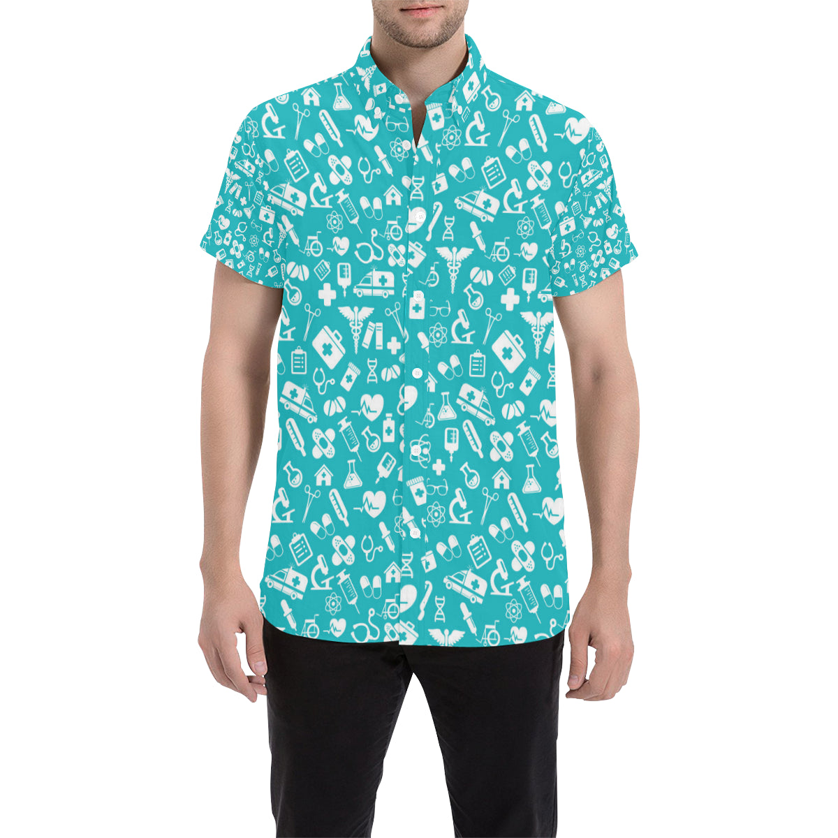 Medical Pattern Print Design 04 Men's Short Sleeve Button Up Shirt