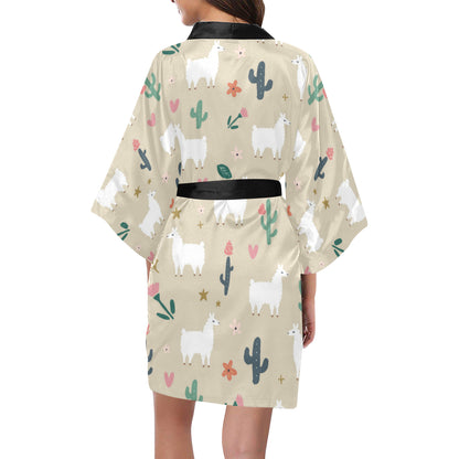 Llama Cactus Pattern Print Design 09 Women's Short Kimono