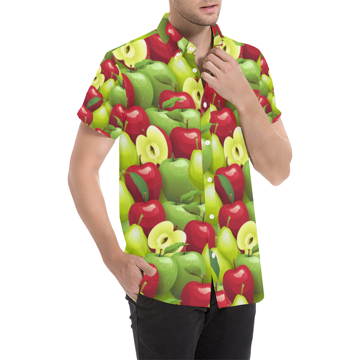 Apple Pattern Print Design AP03 Men's Short Sleeve Button Up Shirt