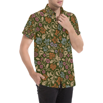 Floral Vintage Print Pattern Men's Short Sleeve Button Up Shirt