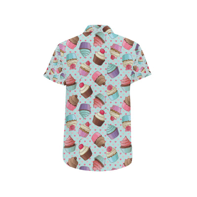 Cupcakes Fancy Heart Print Pattern Men's Short Sleeve Button Up Shirt