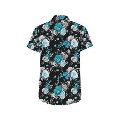 Rose Pattern Print Design A02 Men's Short Sleeve Button Up Shirt