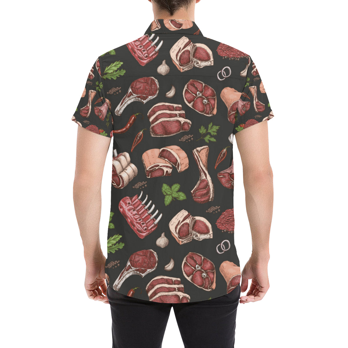 Meat Pattern Print Design 02 Men's Short Sleeve Button Up Shirt