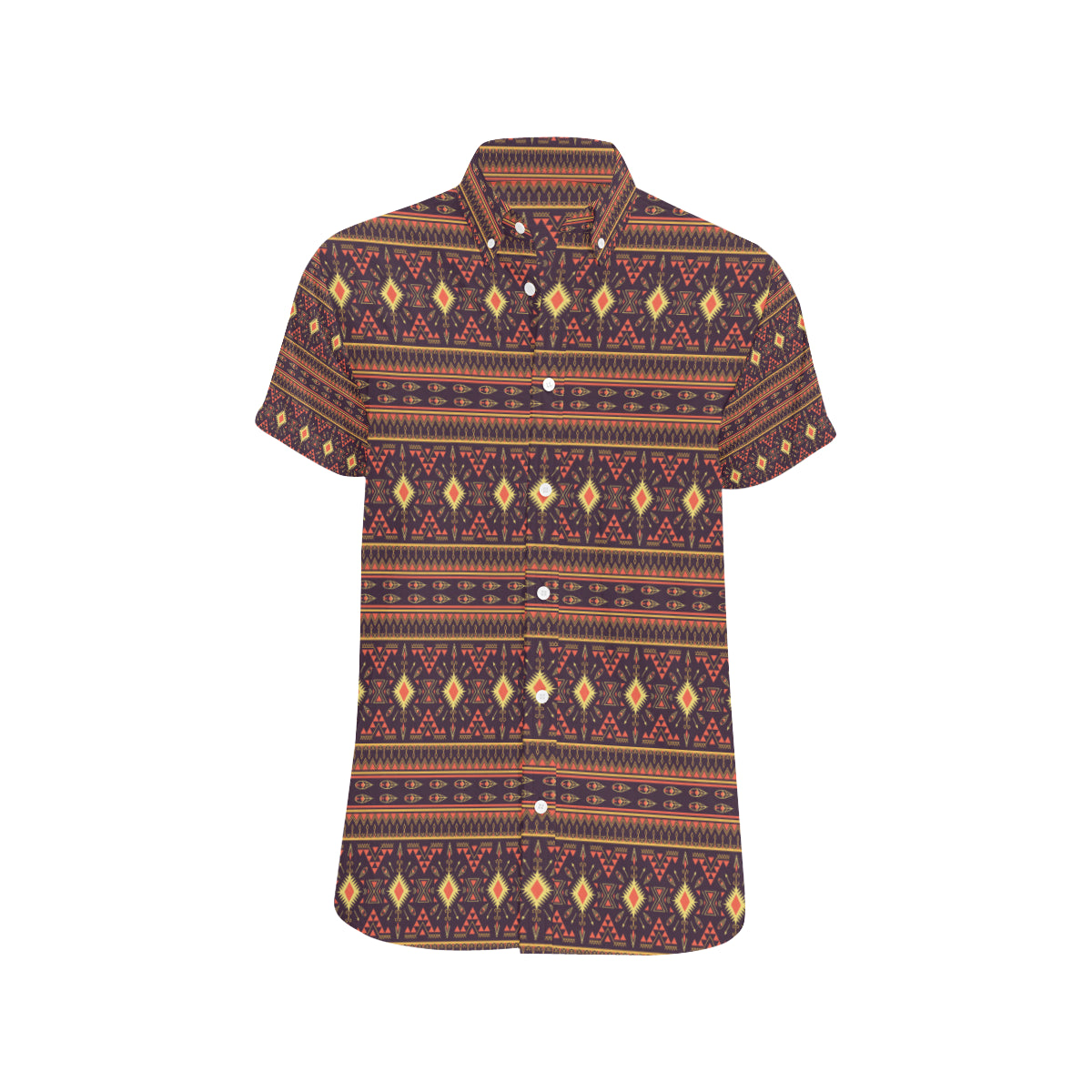 Southwest Ethnic Design Themed Print Men's Short Sleeve Button Up Shirt