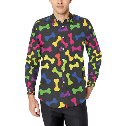 Dog Bone Neon Color Pattern Print Design 02 Men's Long Sleeve Shirt