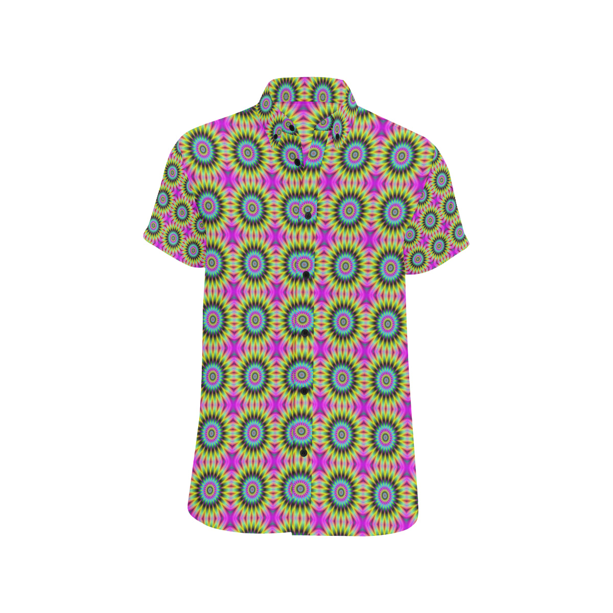 Optical illusion Flower Rainbow Style Men's Short Sleeve Button Up Shirt