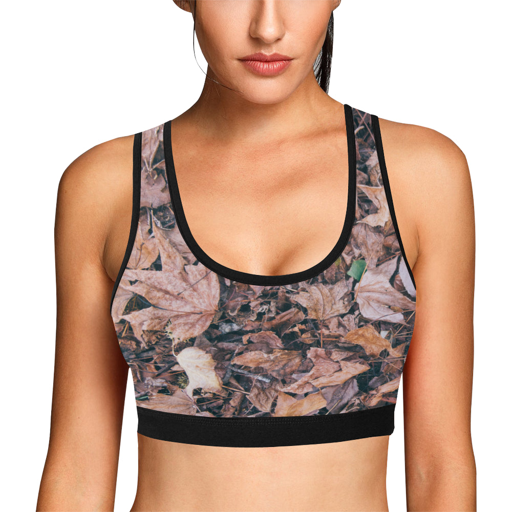 Camouflage Realistic Tree Leaf Print Sports Bra