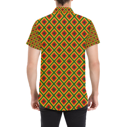 Rasta Reggae Color Cross Men's Short Sleeve Button Up Shirt