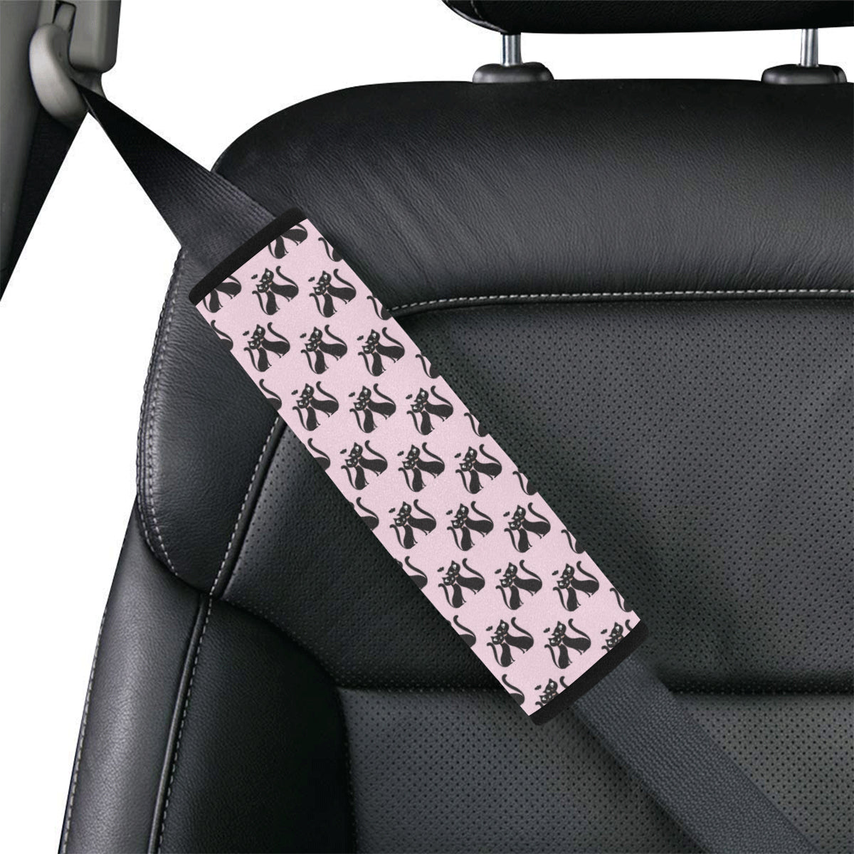 Black Cat Pattern Print Design 01 Car Seat Belt Cover