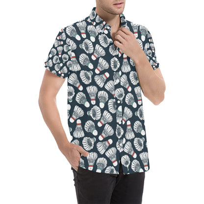 Badminton Ball Pattern Print Design 01 Men's Short Sleeve Button Up Shirt