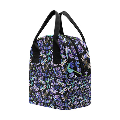 Lavender Dragonfly Pattern Print Design LV03 Insulated Lunch Bag