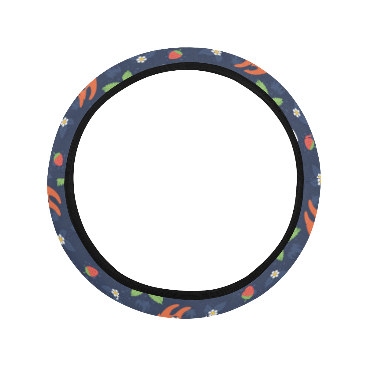 Fox Strawberry Print Pattern Steering Wheel Cover with Elastic Edge