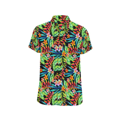 Heliconia Pattern Print Design HL09 Men's Short Sleeve Button Up Shirt