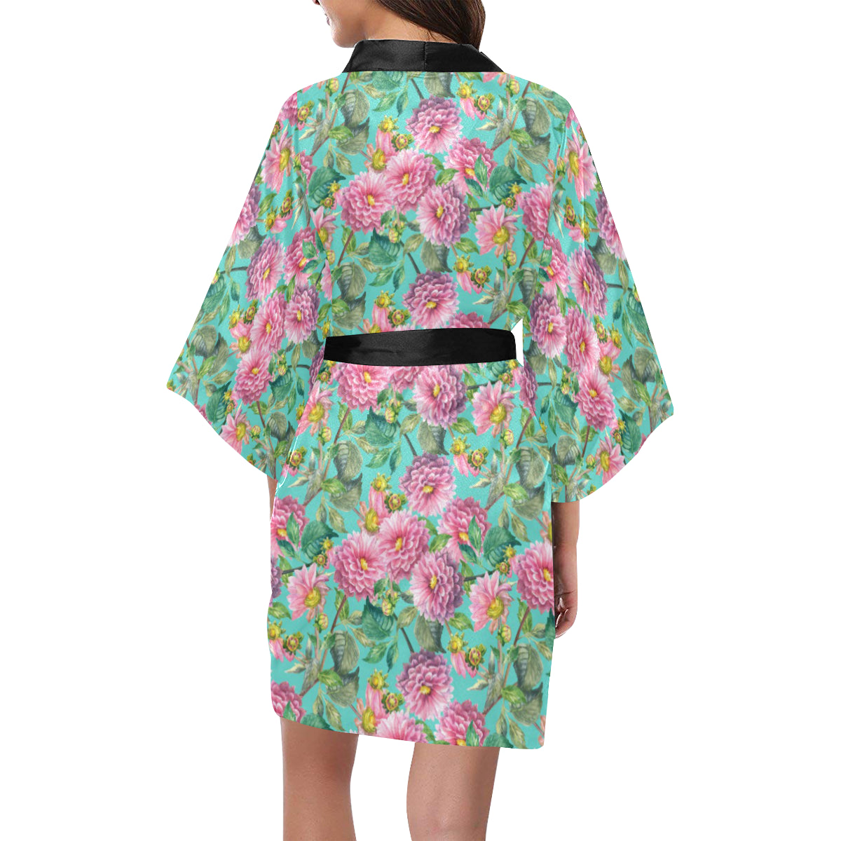 Dahlia Pattern Print Design DH07 Women's Short Kimono