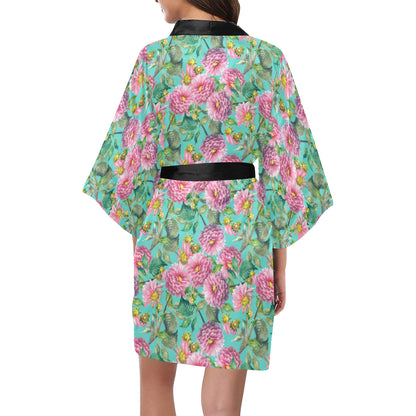 Dahlia Pattern Print Design DH07 Women's Short Kimono