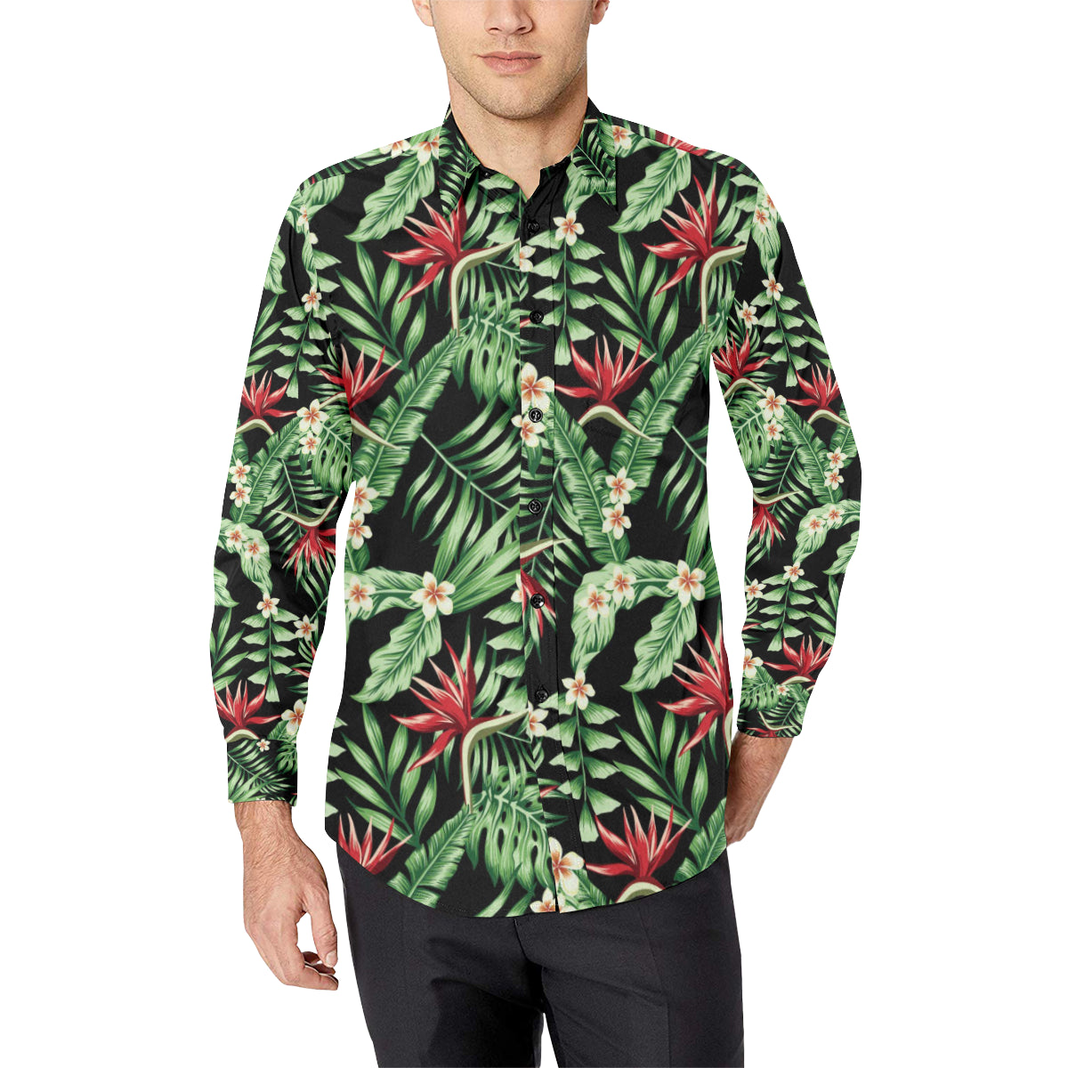 Bird Of Paradise Pattern Print Design BOP05 Men's Long Sleeve Shirt