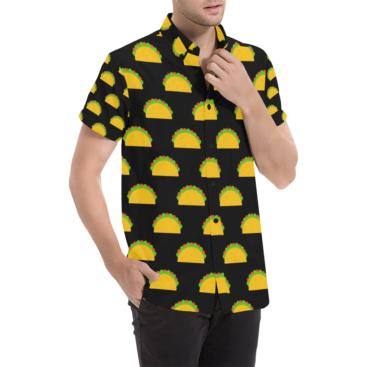 Taco Pattern Print Design TC06 Men's Short Sleeve Button Up Shirt