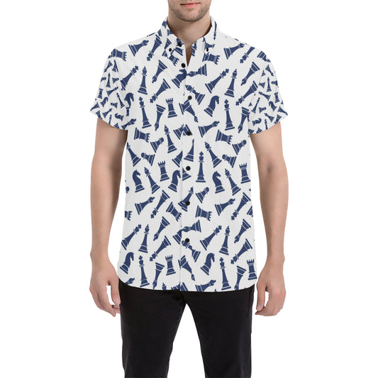 Chess Pattern Print Design 03 Men's Short Sleeve Button Up Shirt