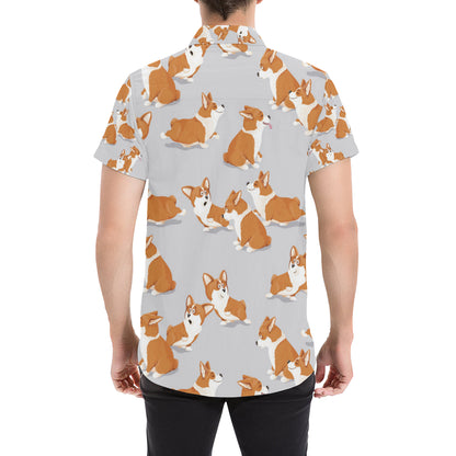 Pembroke Welsh Corgis Pattern Print Design A04 Men's Short Sleeve Button Up Shirt