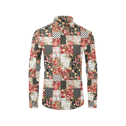 Patchwork Flower Pattern Print Design 03 Men's Long Sleeve Shirt