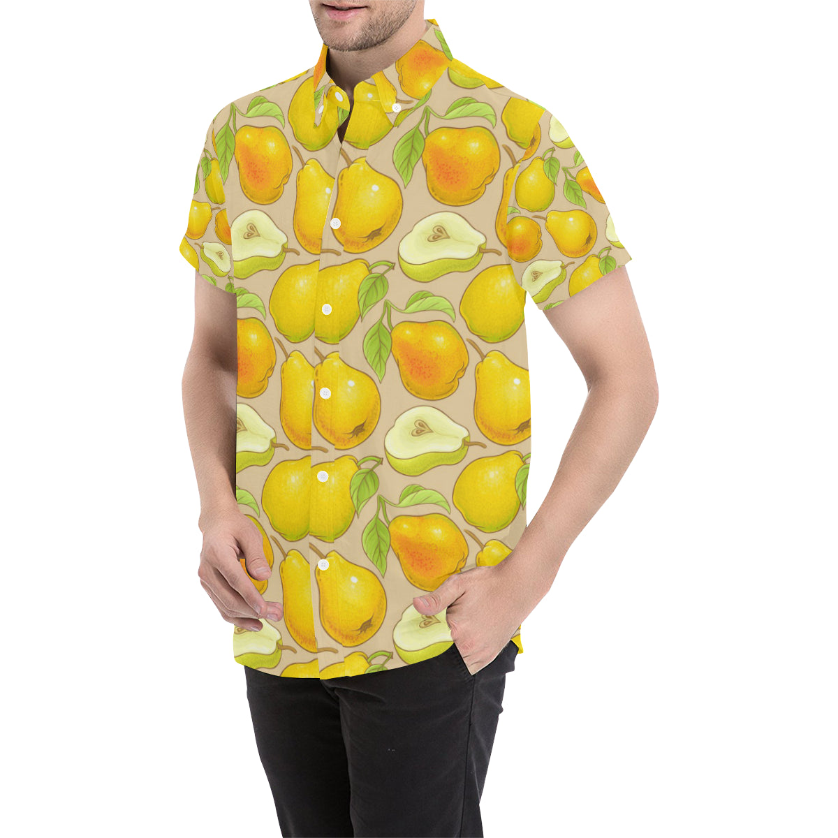 Pear Pattern Print Design PE05 Men's Short Sleeve Button Up Shirt