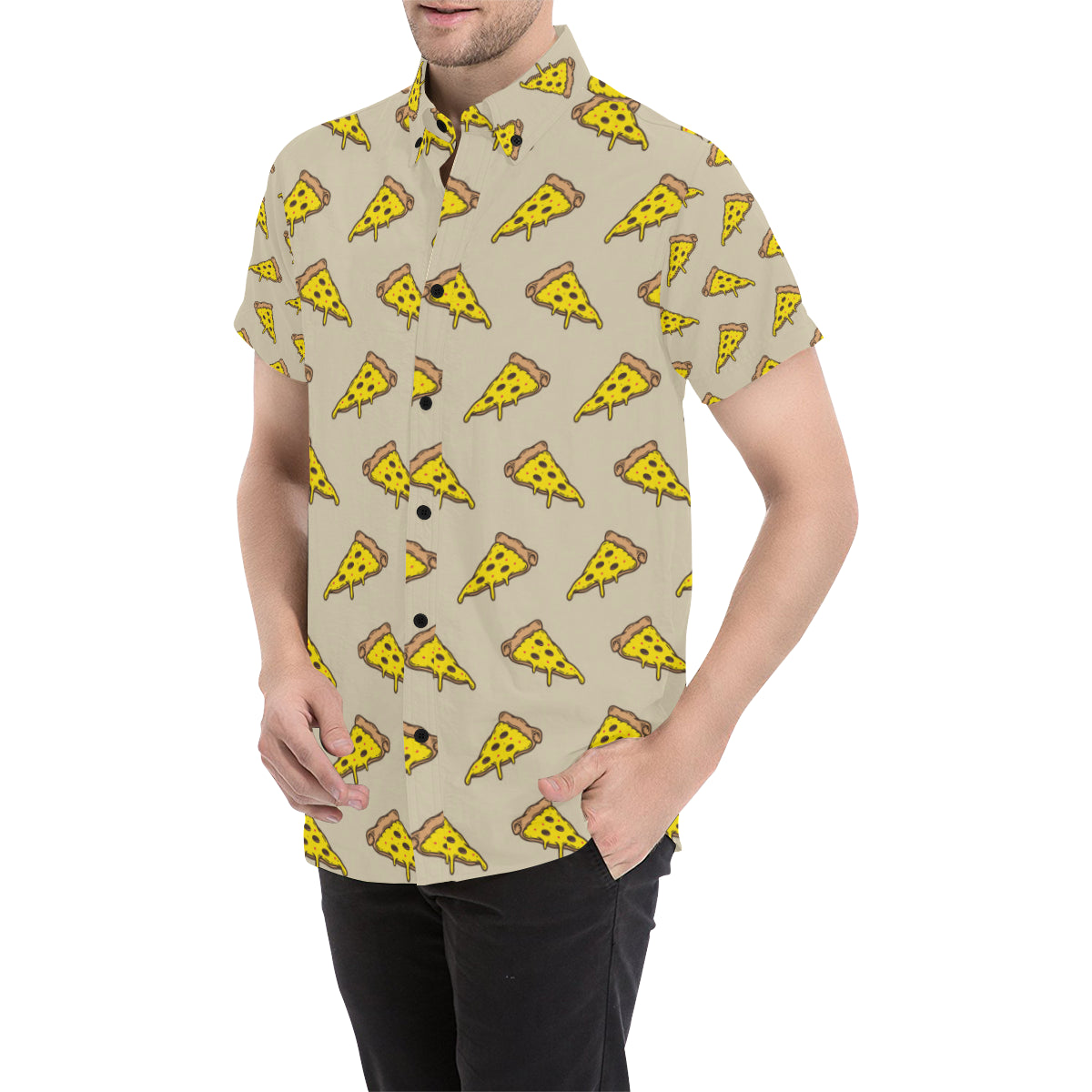 Pizza Pattern Print Design A04 Men's Short Sleeve Button Up Shirt