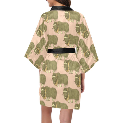 Yak Pattern Print Design 01 Women's Short Kimono