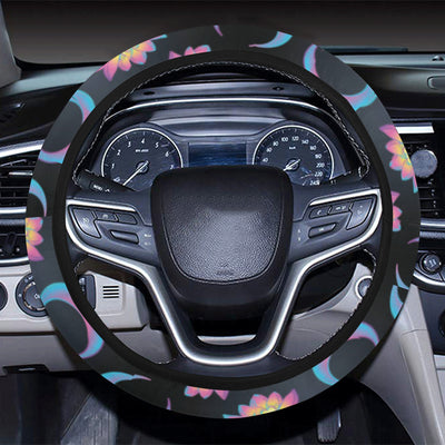 Lotus with Moon Pink Print Themed Steering Wheel Cover with Elastic Edge