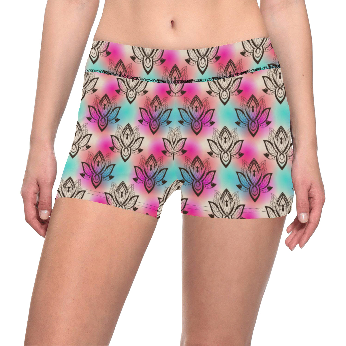 lotus Boho Pattern Print Design LO02 Yoga Shorts