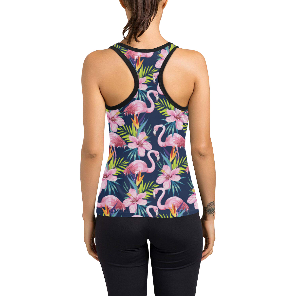 Flamingo Hibiscus Print Women's Racerback Tank Top
