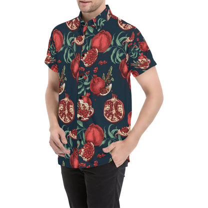 Pomegranate Pattern Print Design PG04 Men's Short Sleeve Button Up Shirt